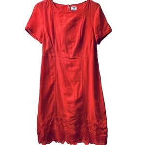 Old Navy Dress L Orange 100% Cotton Short Sleeve Eyelet Midi Lined